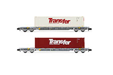 HN6584 - N - 2-tlg. Containertragwagen-Set Novatrans Sgss, grau, Trans-Ferrymasters, SNCF, Ep. V